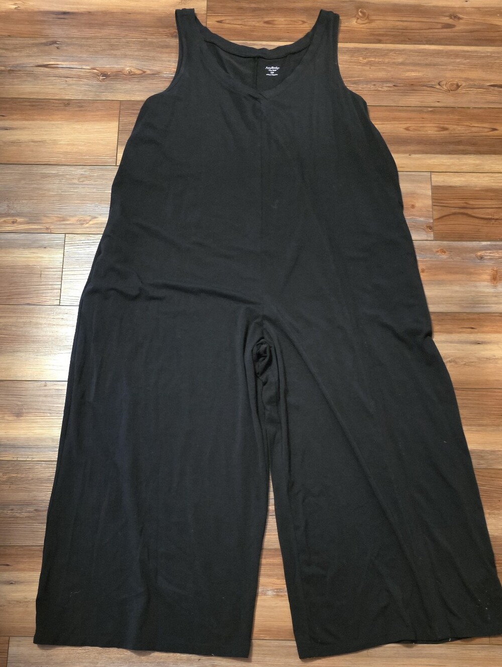 AnyBody Cozy Knit Sleeveless Wide Leg Jumpsuit Black 1XP Petite Plus